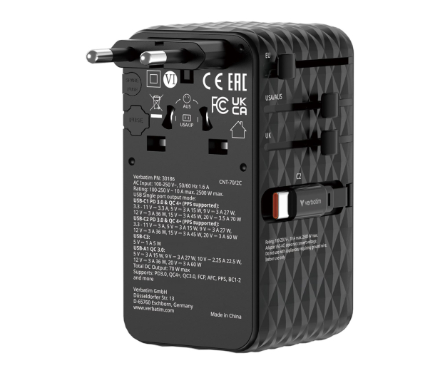 Verbatim Charge ’n’ Travel 70W 2C retractable Universal Adapter black - 1417013 - zdjęcie 3
